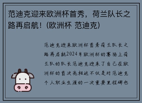 范迪克迎来欧洲杯首秀，荷兰队长之路再启航！(欧洲杯 范迪克)