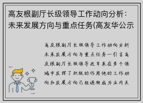 高友根副厅长级领导工作动向分析：未来发展方向与重点任务(高友华公示)