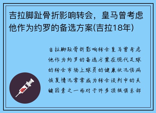 吉拉脚趾骨折影响转会，皇马曾考虑他作为约罗的备选方案(吉拉18年)