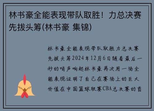 林书豪全能表现带队取胜！力总决赛先拔头筹(林书豪 集锦)