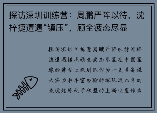 探访深圳训练营：周鹏严阵以待，沈梓捷遭遇“镇压”，顾全疲态尽显