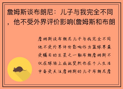 詹姆斯谈布朗尼：儿子与我完全不同，他不受外界评价影响(詹姆斯和布朗尼有机会打球吗)